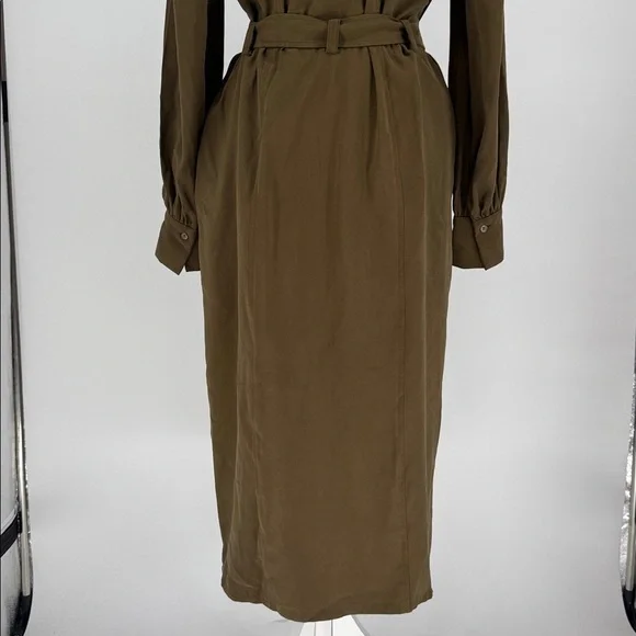Nordstrom Midi Shirt Dress Long Sleeve Front Button Belted Pockets Green size s - Picture 8 of 10